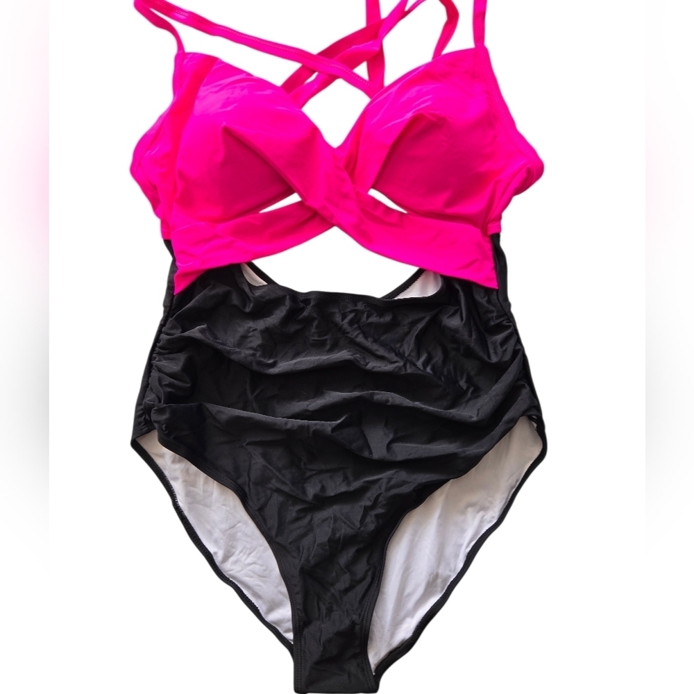 NWT Eomenie Pink and Black Cutout Swimsuit Size 18W